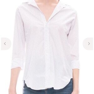 Frank & Eileen Eileen Mini Heart Print Cotton Button Up Shirt White Size M